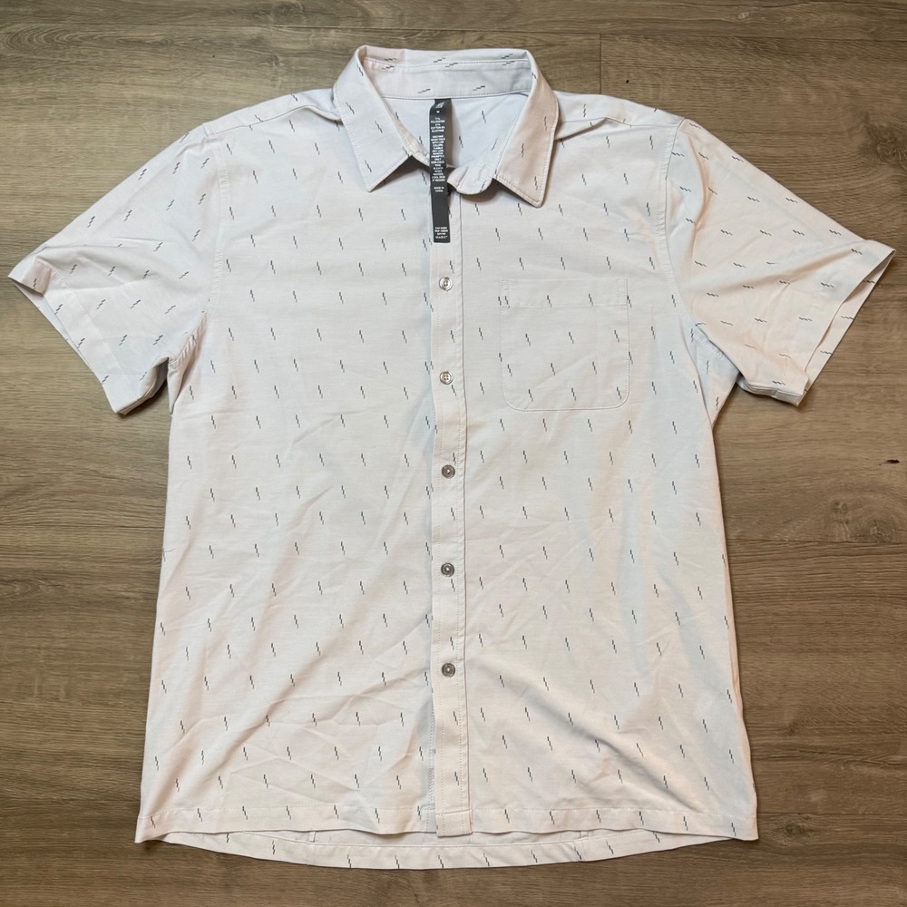 Vuori Button Down Shirt Mens M Gray Dash Print Short Sleeve Performance V184